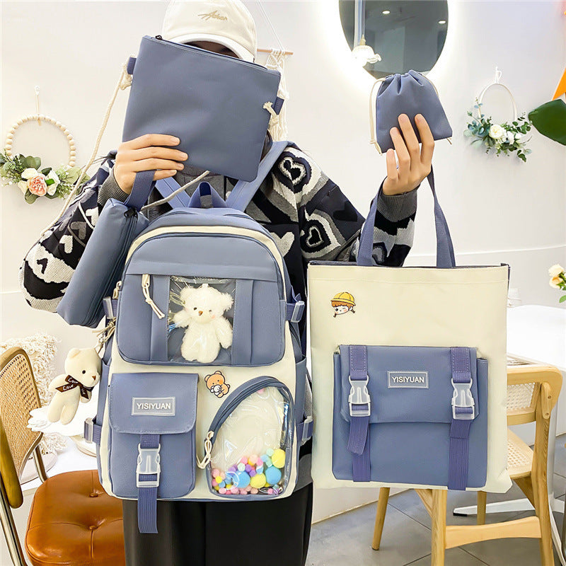 OREU-C (Korean Style College Style Schoolbag Women's Lightweight Casual Backpack Set)