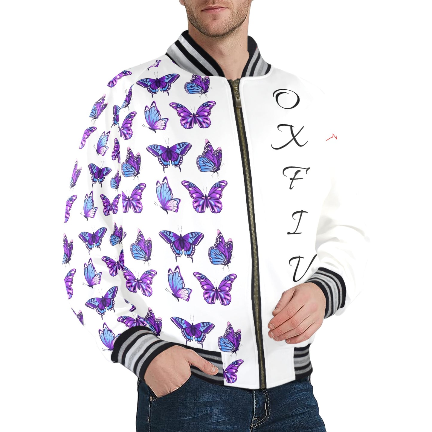 PLAYER 1 (Men's Striped Trim Bomber Jacket)