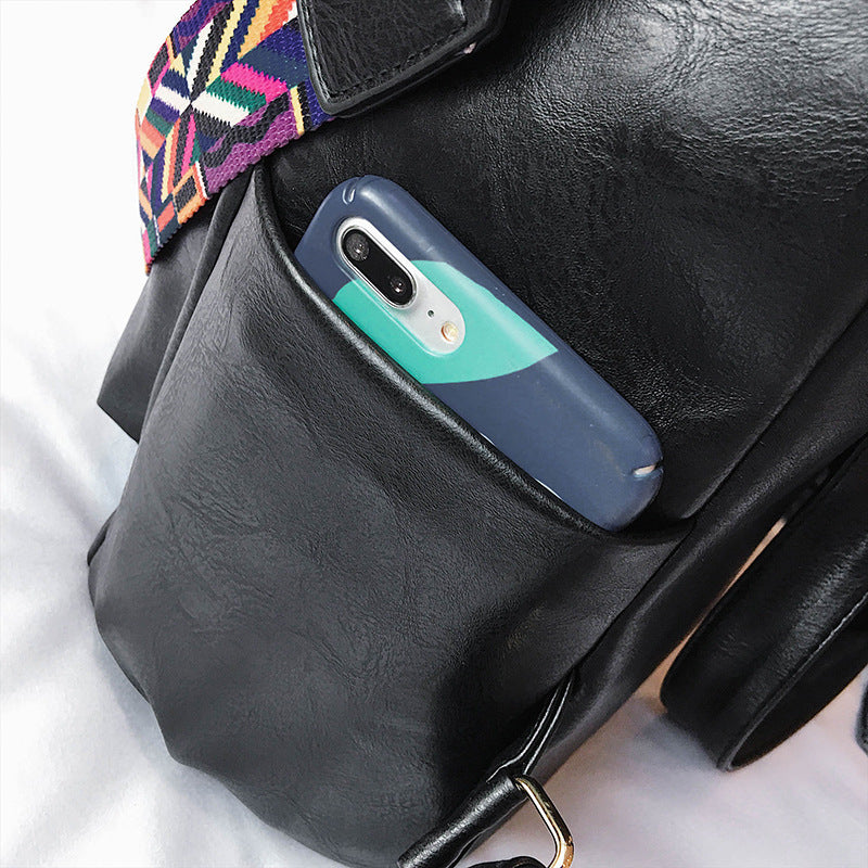 POP5 (New retro backpack college wind casual bag large capacity soft leather backpack)
