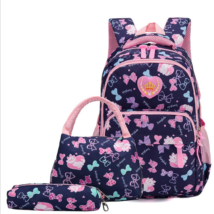 OREU14 (New student bag simple splash-proof backpack sweet print backpack three-piece)