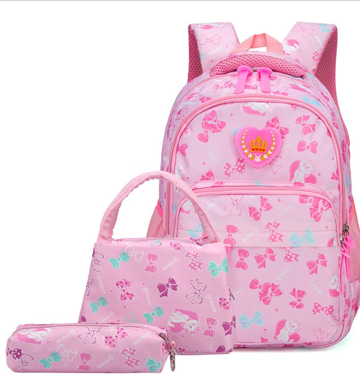 OREU14 (New student bag simple splash-proof backpack sweet print backpack three-piece)