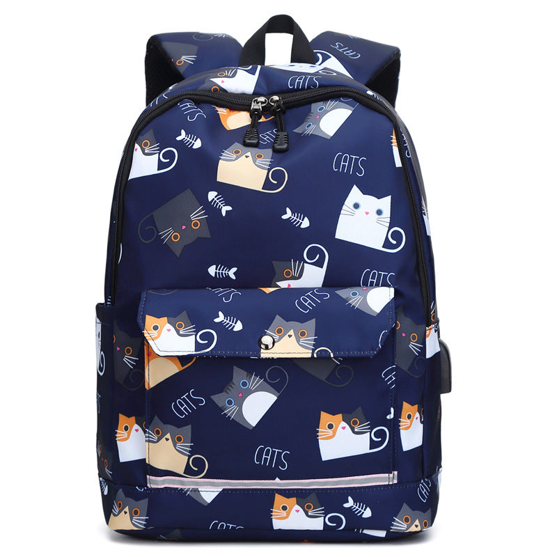 OREU-B (Backpack Female Backpack Computer Rechargeable Schoolbag)