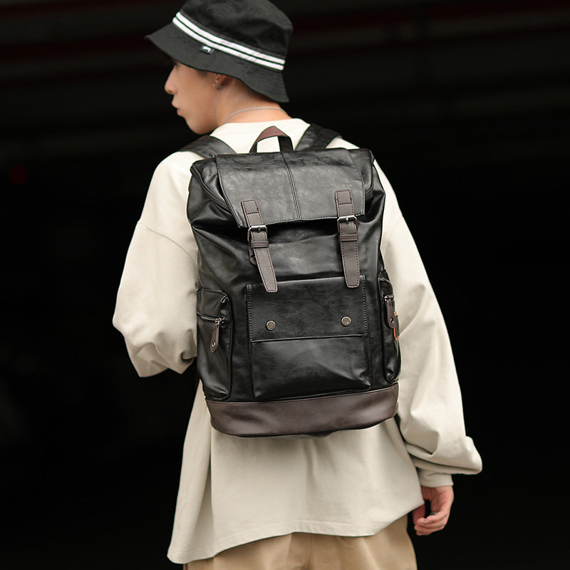 OCF2 (Men's Leather High Quality Backpack Youth Travel School Laptop Bags)