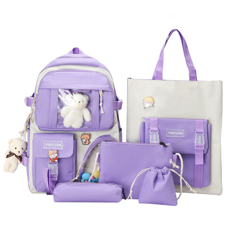 OREU-C (Korean Style College Style Schoolbag Women's Lightweight Casual Backpack Set)