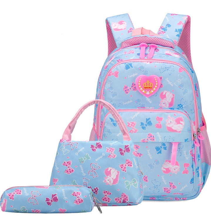 OREU14 (New student bag simple splash-proof backpack sweet print backpack three-piece)