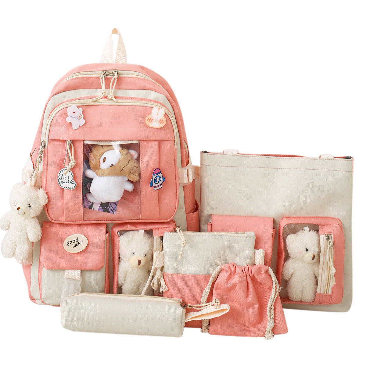 OREU2 (Large-capacity Sturdy Girl's Heart Durable Backpack Five-piece Set)