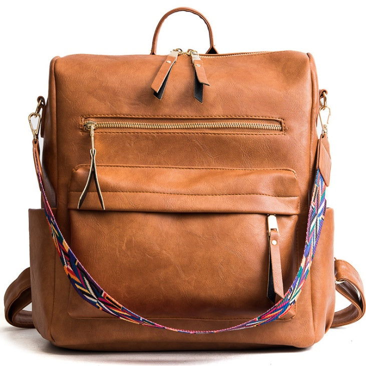 POP5 (New retro backpack college wind casual bag large capacity soft leather backpack)