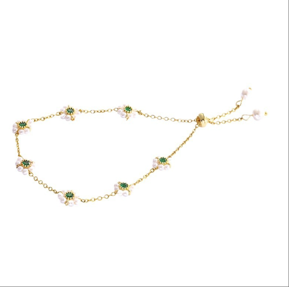 French style Titanium Steel Bracelet Imitation Pearl with Versatile Emerald Accents