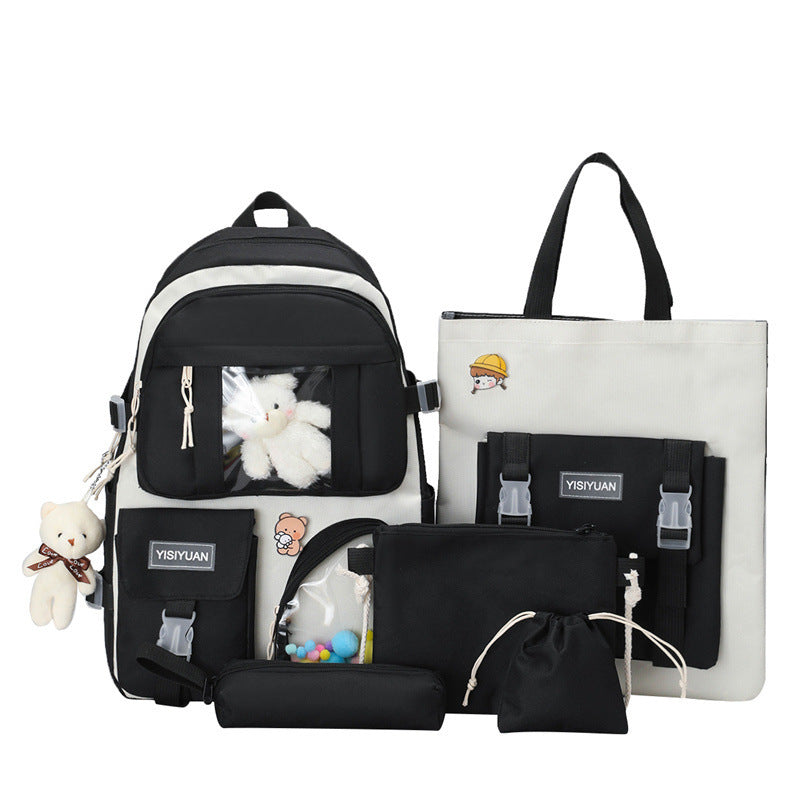 OREU-C (Korean Style College Style Schoolbag Women's Lightweight Casual Backpack Set)