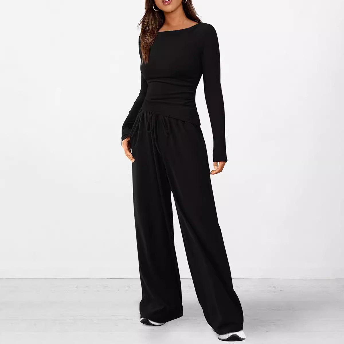 2024 Amazon Autumn Explosions Casual suit Asymmetric Long Sleeve T-shirt Wide Leg Pants Casual Sportswear