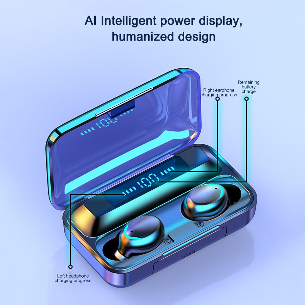 F9-5 TWS Wireless Bluetooth Earphone 5.0 Touch Earphones 9D Stereo Sport Music Waterproof LED Display Airbuds Headset With Mic