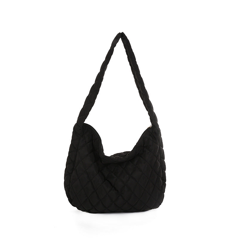 Down Jacket Bag Women's Bag 2025 New Simple Solid Color Tote Bag Autumn and Winter Diamond Large Capacity Casual Shoulder Bag