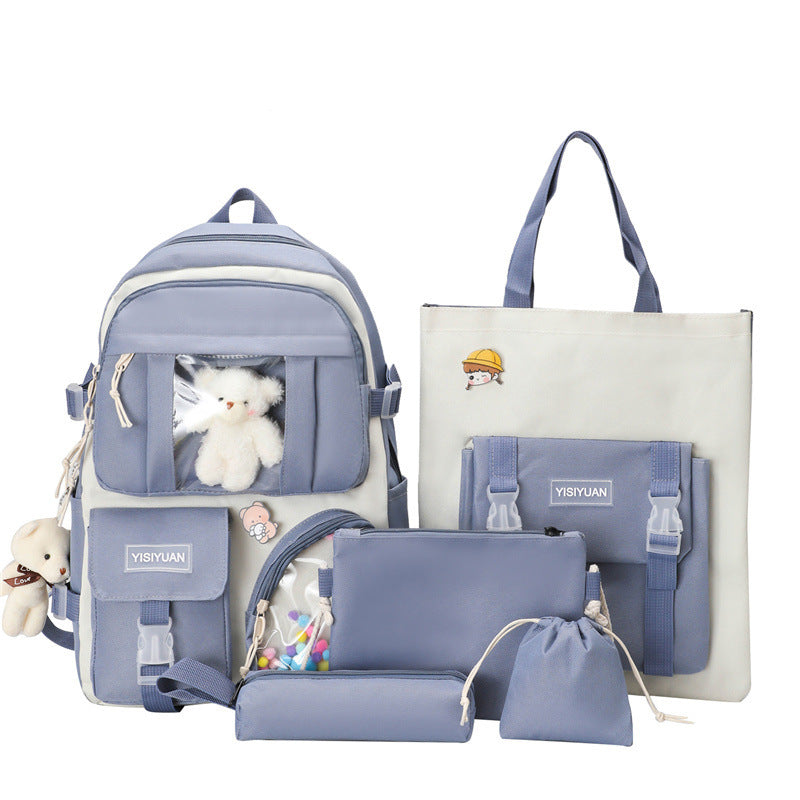 OREU-C (Korean Style College Style Schoolbag Women's Lightweight Casual Backpack Set)