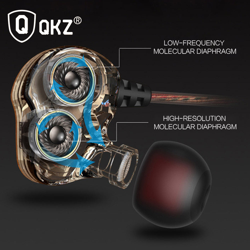 Earphones QKZ KD4 fone de ouvido Mini Dual Driver Original hybrid dual dynamic driver Headphone mp3 DJ Headset auriculares