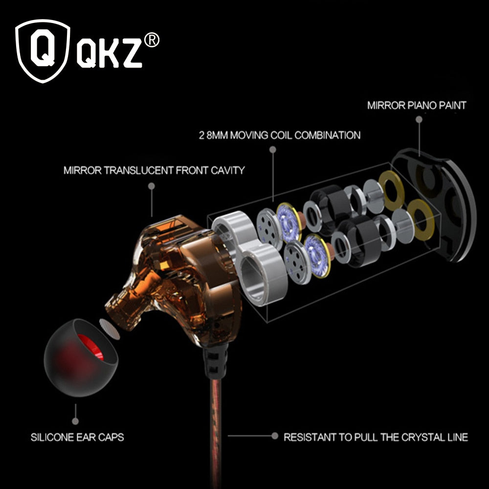 Earphones QKZ KD4 fone de ouvido Mini Dual Driver Original hybrid dual dynamic driver Headphone mp3 DJ Headset auriculares