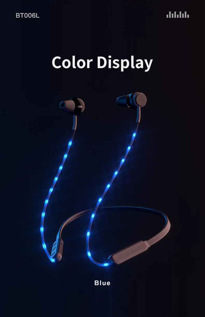 New wireless Bluetooth 5.0 neck style cool glow headphones with microphone sports game headphones noise reduction stereo headset
