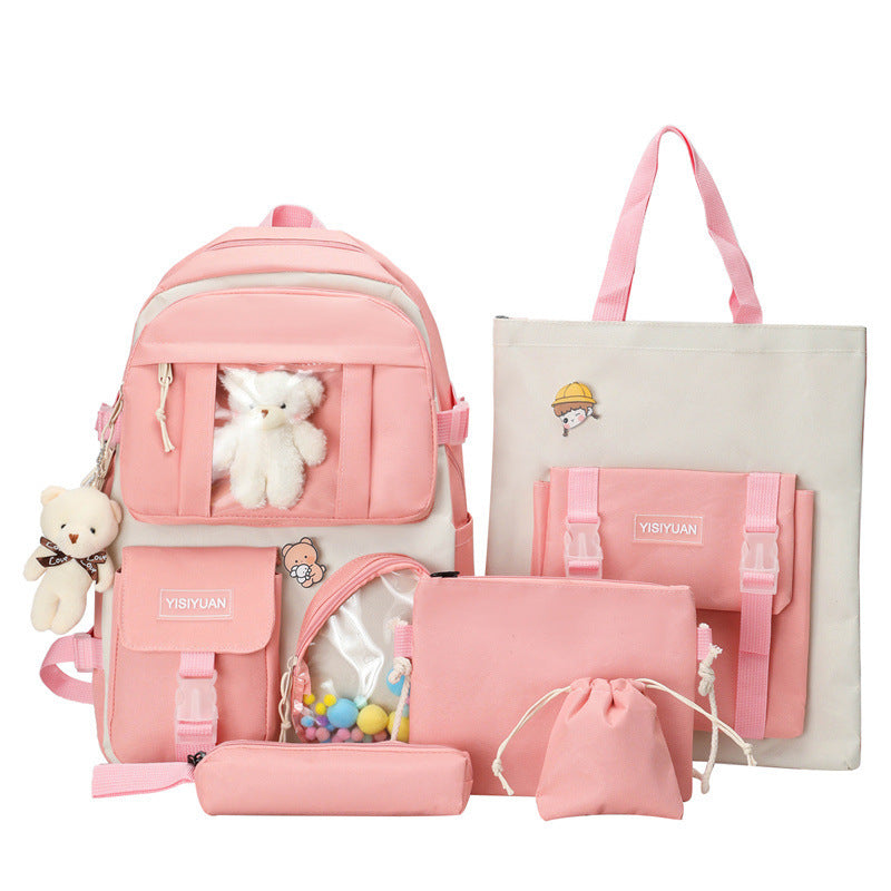 OREU-C (Korean Style College Style Schoolbag Women's Lightweight Casual Backpack Set)