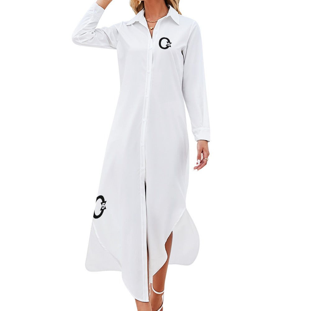 WHITE-QUEEN (Button Neck Long Sleeve Shirt Dress)