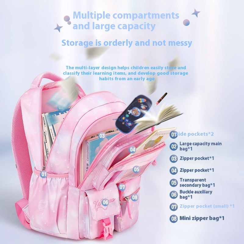 OREU1 Pink Princess Primary School Student Schoolbag Children Backpack Girl Lightweight And Large Capacity