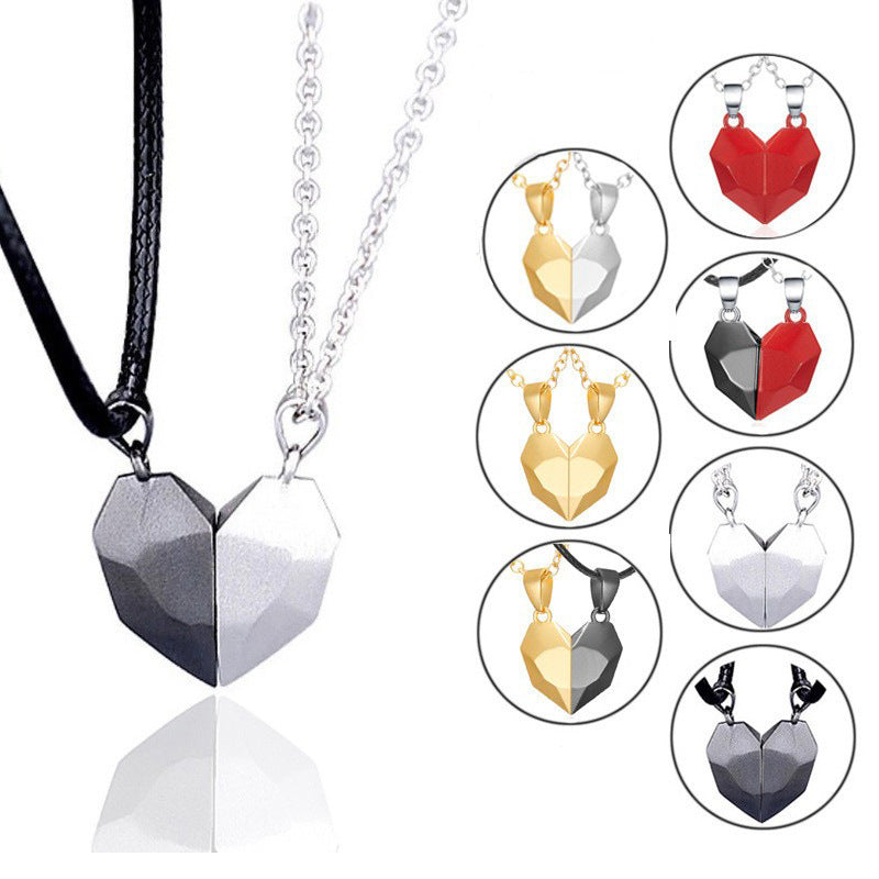 Magnetic Split Heart Couple Necklace