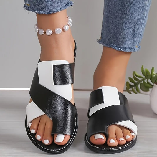 Casual Flat plus size Cross-border Slippers Women's 2024 New Color-block Set Toe Comfortable Black and White Foreign Trade Fish-mouth Shoes