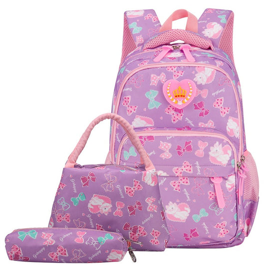 OREU14 (New student bag simple splash-proof backpack sweet print backpack three-piece)
