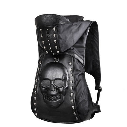 POP2 (Hooded Skull Hat Backpack Europe And America Halloween Steampunk Rivet Hat Backpack)