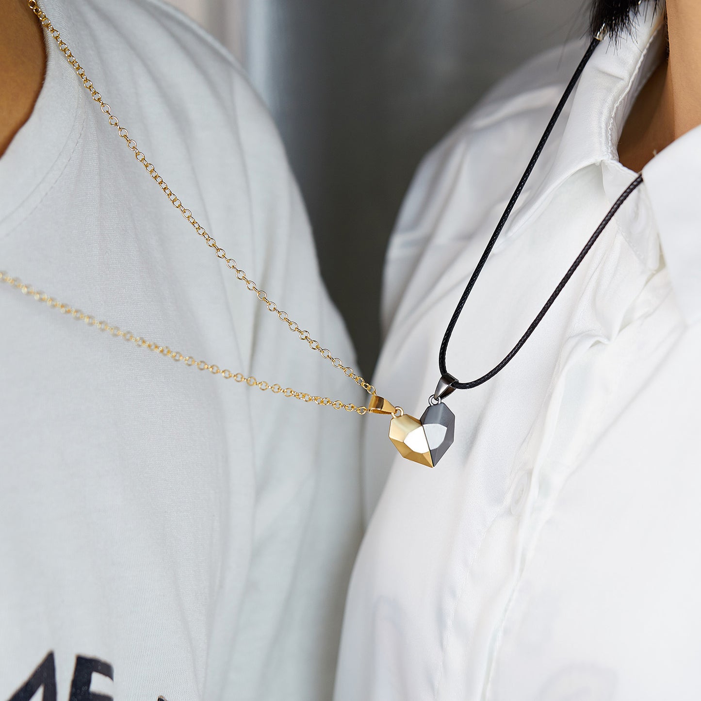 Magnetic Split Heart Couple Necklace