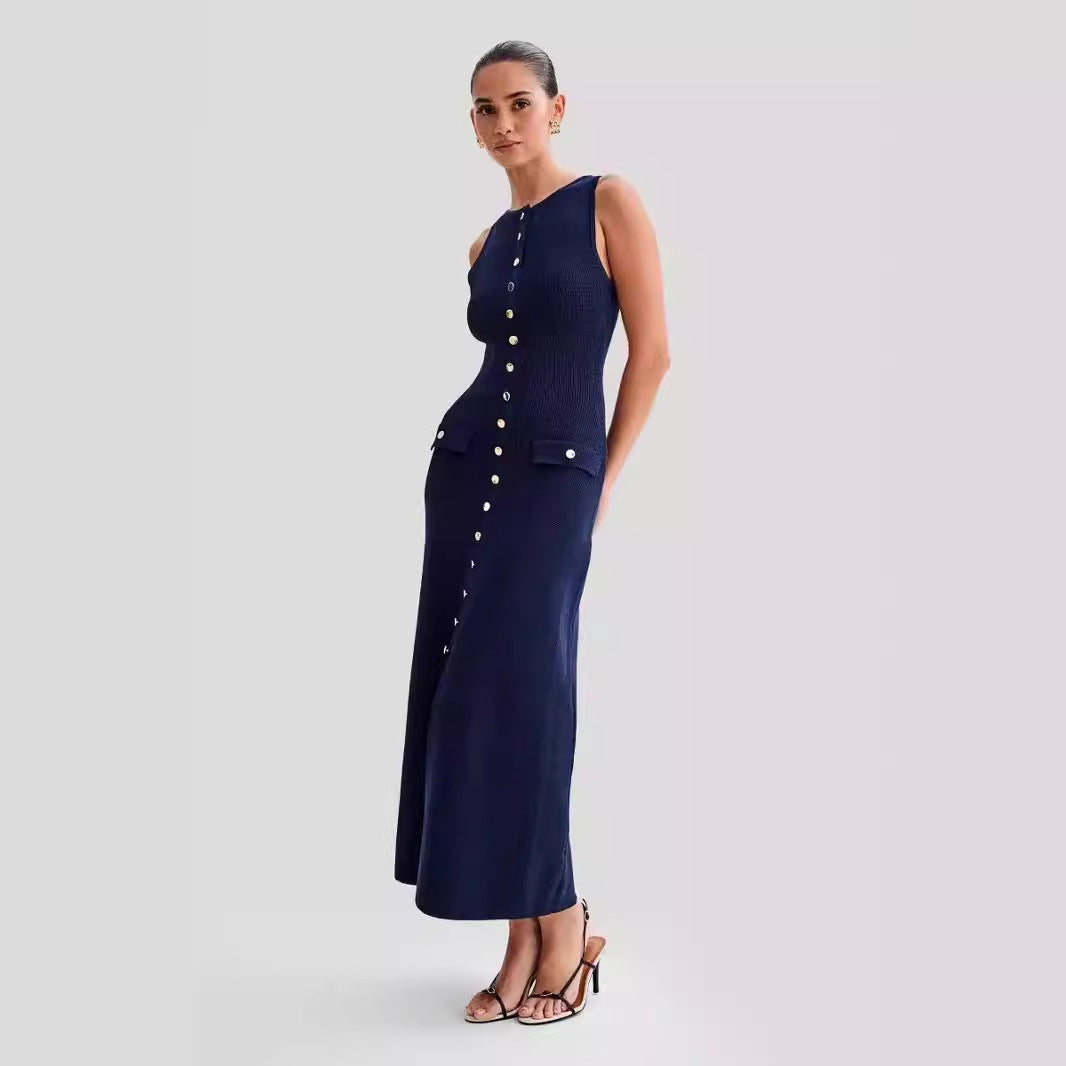 2026 Summer New Sleeveless Round Neck Slim Knitted Dress