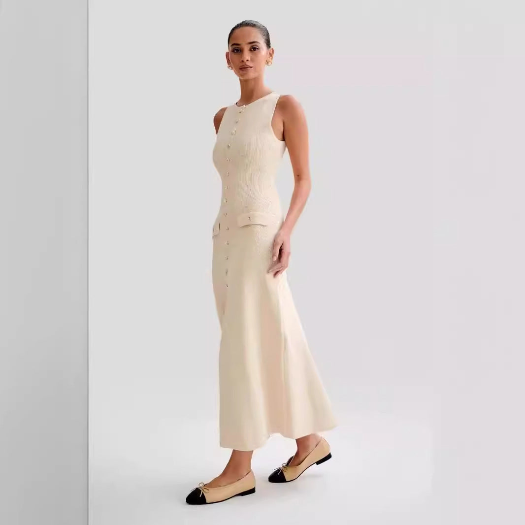 2026 Summer New Sleeveless Round Neck Slim Knitted Dress