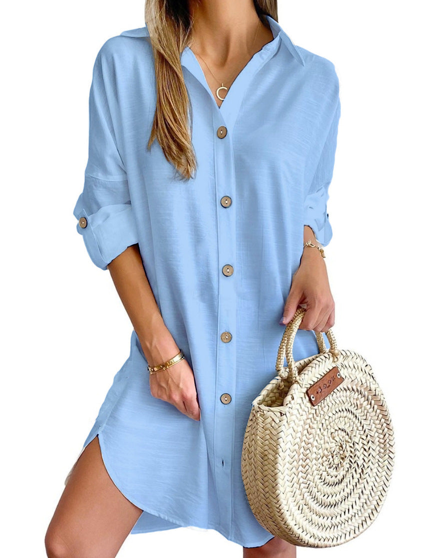 Cross-border 2024 independent station AliExpress explosions autumn casual long sleeve lapel button shirt dress women's clothing