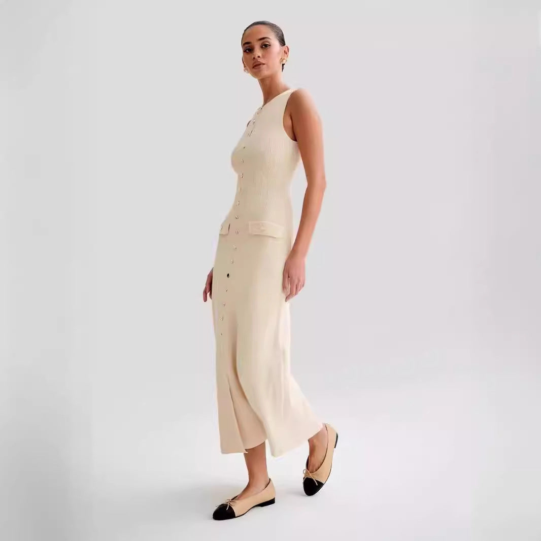 2026 Summer New Sleeveless Round Neck Slim Knitted Dress
