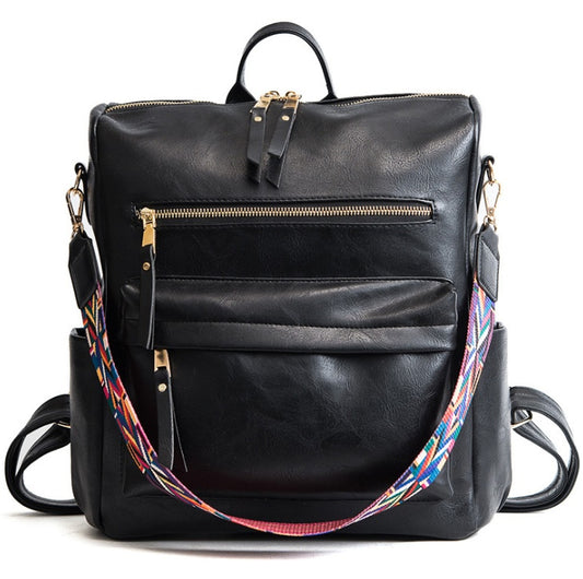 POP5 (New retro backpack college wind casual bag large capacity soft leather backpack)