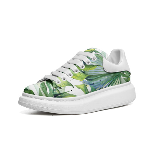 Unisex Non Slip Lace Up Faux Leather Sneakers GREEN