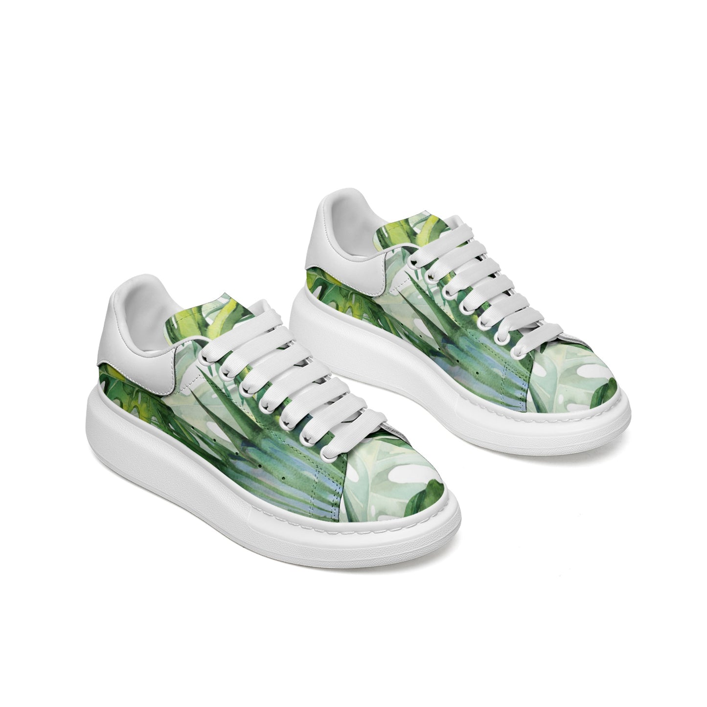 Unisex Non Slip Lace Up Faux Leather Sneakers GREEN