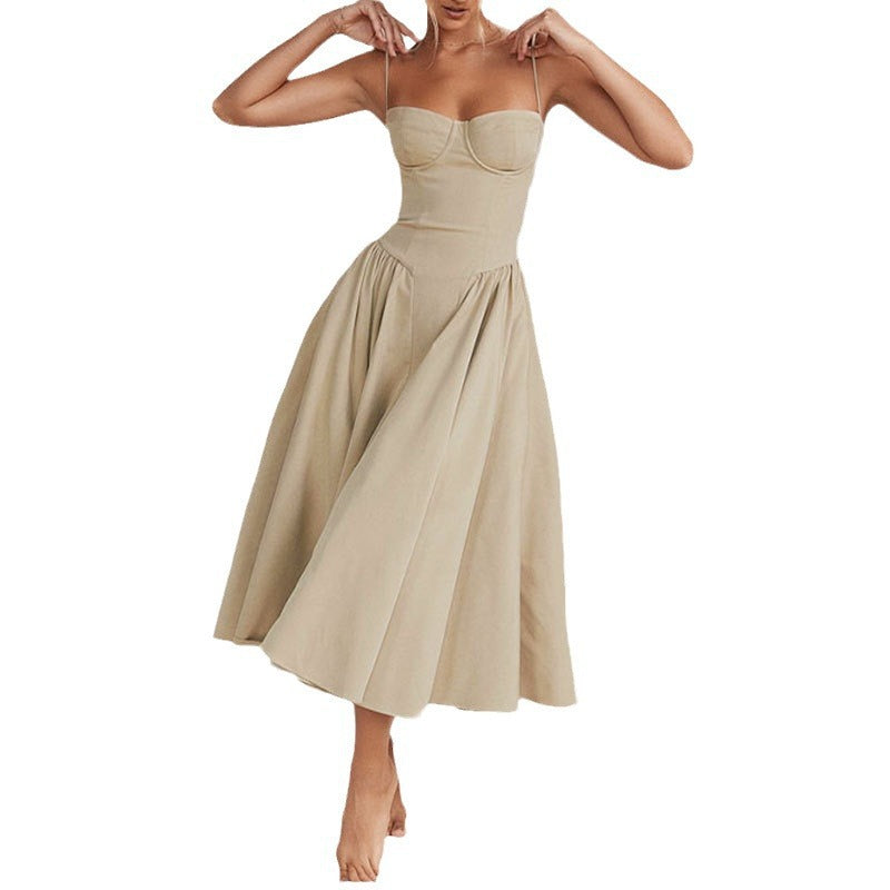 Skirt New Arrival  Retro Long Skirt Palace Style Dopamine Wear with Sling for dress Women