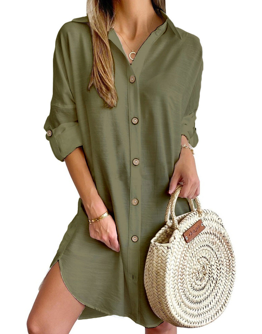 Cross-border 2024 independent station AliExpress explosions autumn casual long sleeve lapel button shirt dress women's clothing
