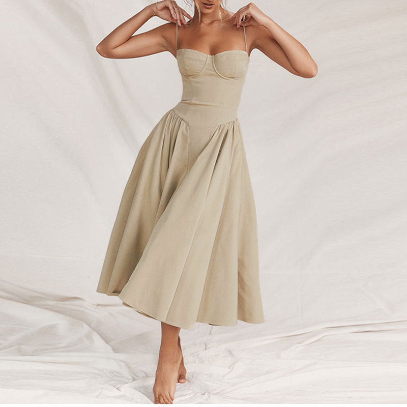 Skirt New Arrival  Retro Long Skirt Palace Style Dopamine Wear with Sling for dress Women