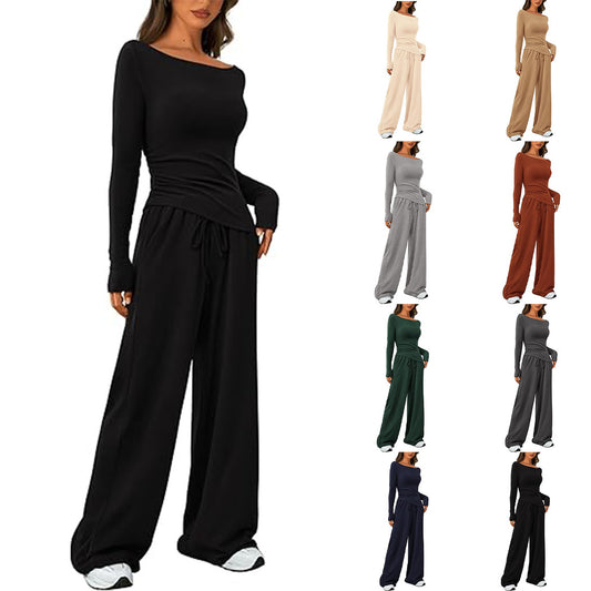 2024 Amazon Autumn Explosions Casual suit Asymmetric Long Sleeve T-shirt Wide Leg Pants Casual Sportswear