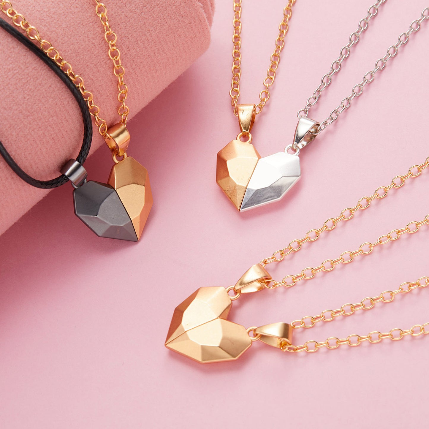 Magnetic Split Heart Couple Necklace
