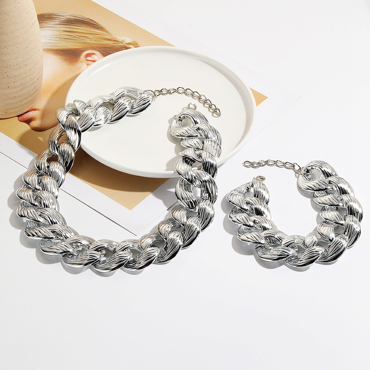 Cross-border New Necklace Hip-hop Amazon European and American Explosions CCB Bracelet Necklace Combination suit Hip-hop Necklace