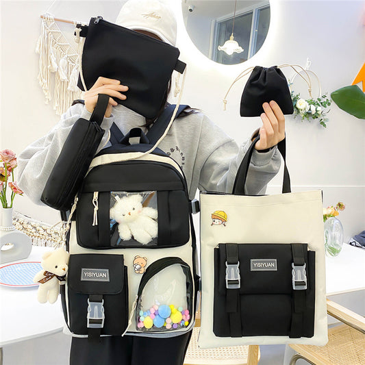 OREU-C (Korean Style College Style Schoolbag Women's Lightweight Casual Backpack Set)