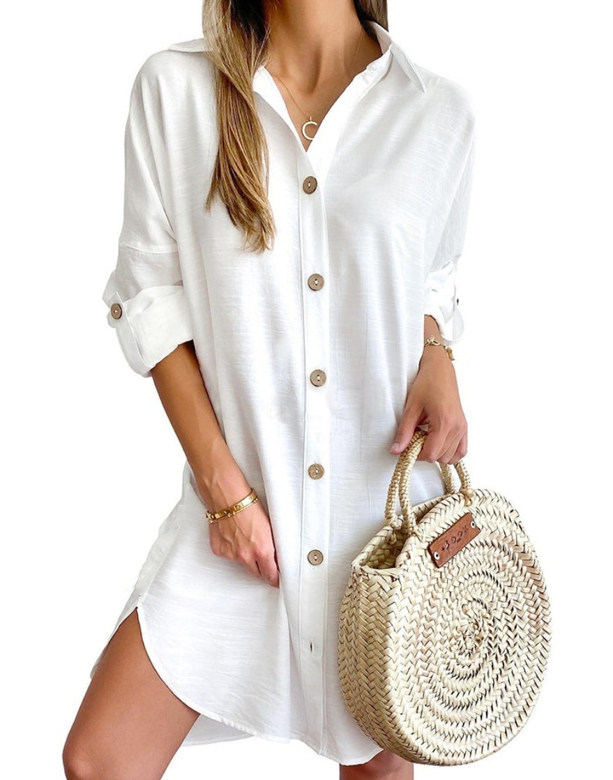 Cross-border 2024 independent station AliExpress explosions autumn casual long sleeve lapel button shirt dress women's clothing