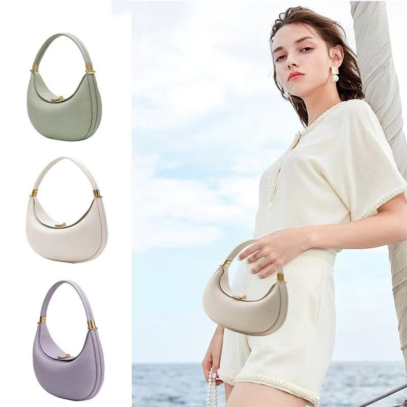 Medium Leather Commuter Shoulder Bag - Classic Selenodont Design