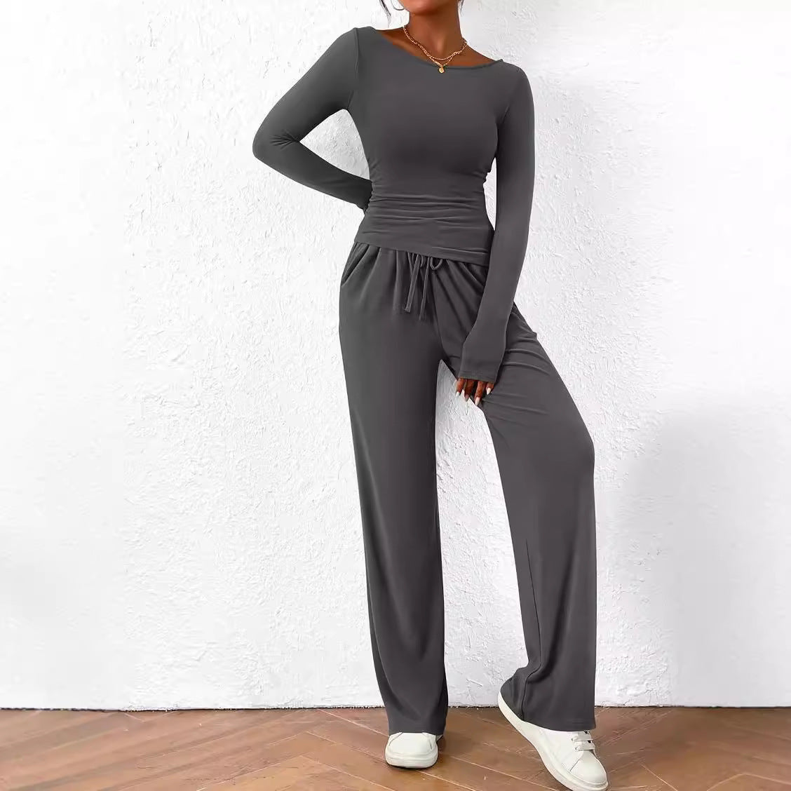 2024 Amazon Autumn Explosions Casual suit Asymmetric Long Sleeve T-shirt Wide Leg Pants Casual Sportswear
