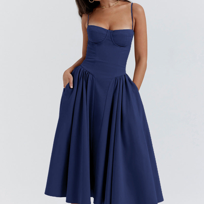 Skirt New Arrival  Retro Long Skirt Palace Style Dopamine Wear with Sling for dress Women