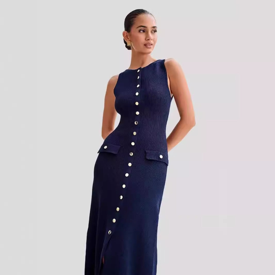 2026 Summer New Sleeveless Round Neck Slim Knitted Dress