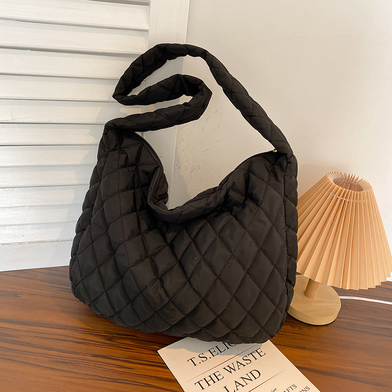 Down Jacket Bag Women's Bag 2025 New Simple Solid Color Tote Bag Autumn and Winter Diamond Large Capacity Casual Shoulder Bag