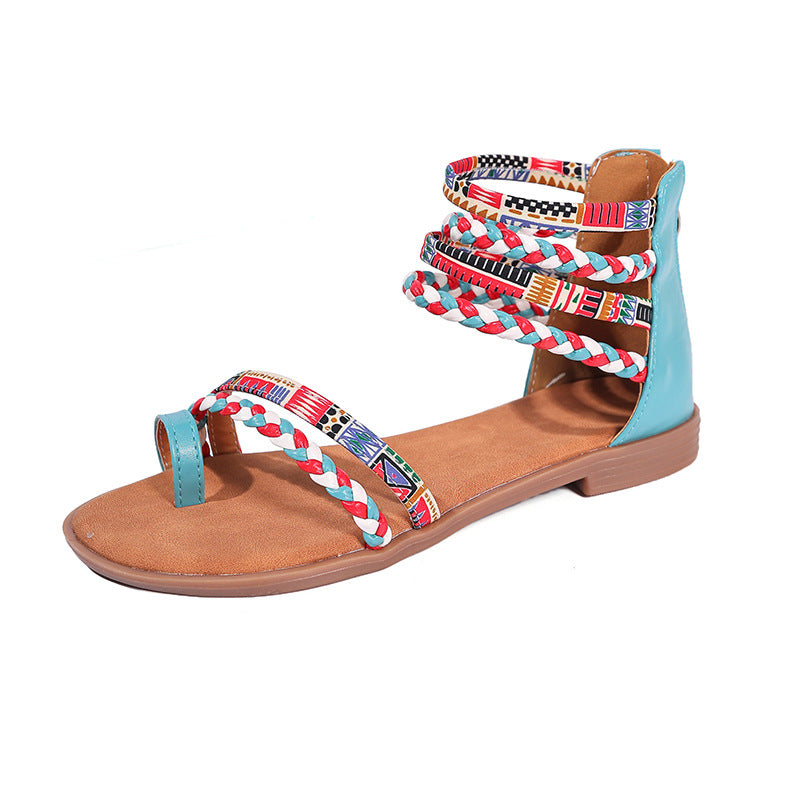 Women's Flat plus size Sandals 2025 New Summer Sandals Bohemian Ethnic Style Round-toe Fashion Outfit