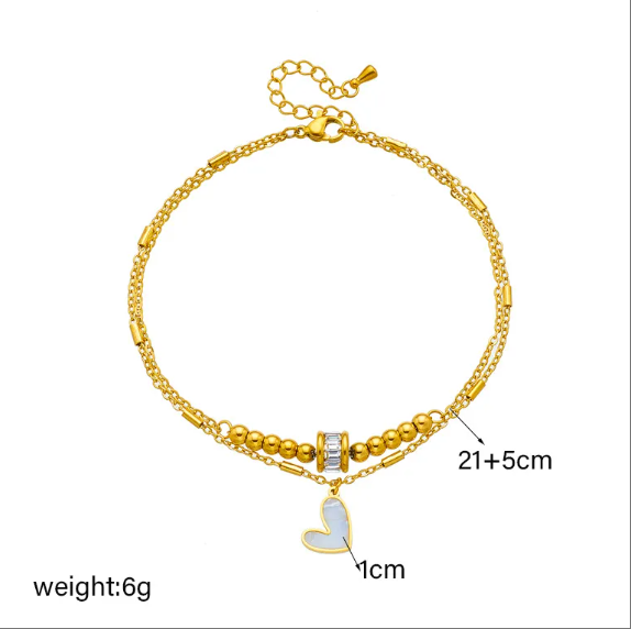 Fashion niche design simple high-end retro double-layer stacked Pearl Love Diamond five-pointed star pendant anklet